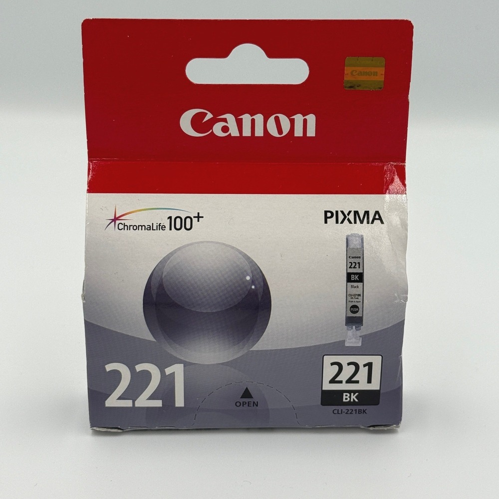 Genuine Canon CLI-221BK‎ PIXMA 221 Black Ink Tank OEM ChromaLife 9ml NEW W/IMP